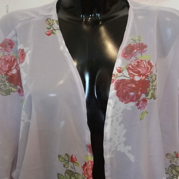 Silky Sheer Coquette Floral Rose Kimono Boho Hippie Cottagecore robe blouse - Picture 2 of 5
